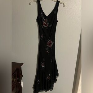 Vintage Black Floral Dress with beaded embroidery